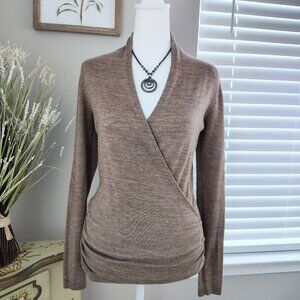 The Limited - Long Sleeve - V Neck Sweater- Heather Light Brown - Small